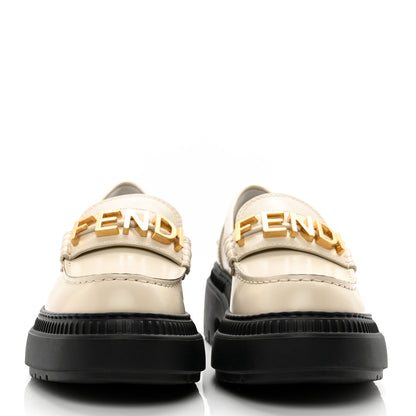 Fendi Vitello Abrasivato Fendigraphy 50mm Loafers 38.5 Blanco Babe 2 of 9