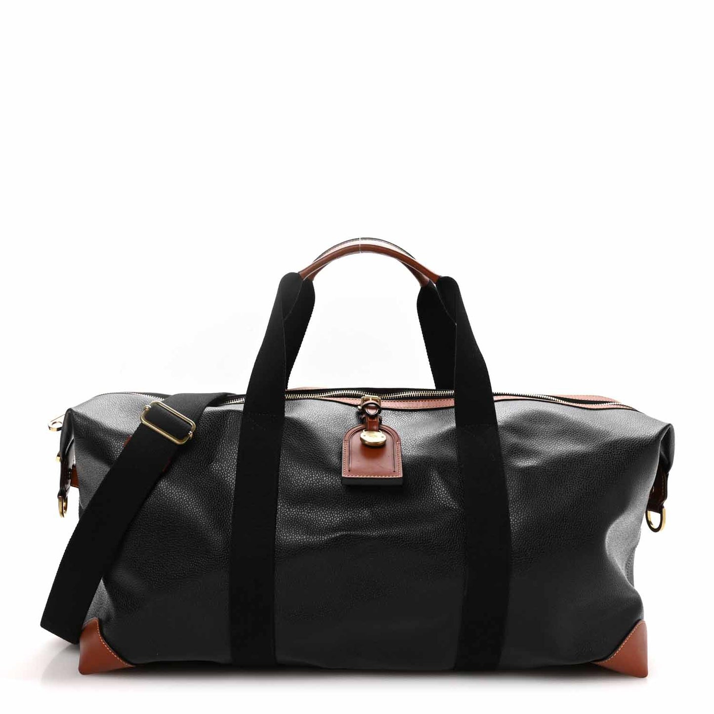 Eco Scotchgrain Calfskin Heritage Day Clipper Medium Duffle Bag Black Cognac