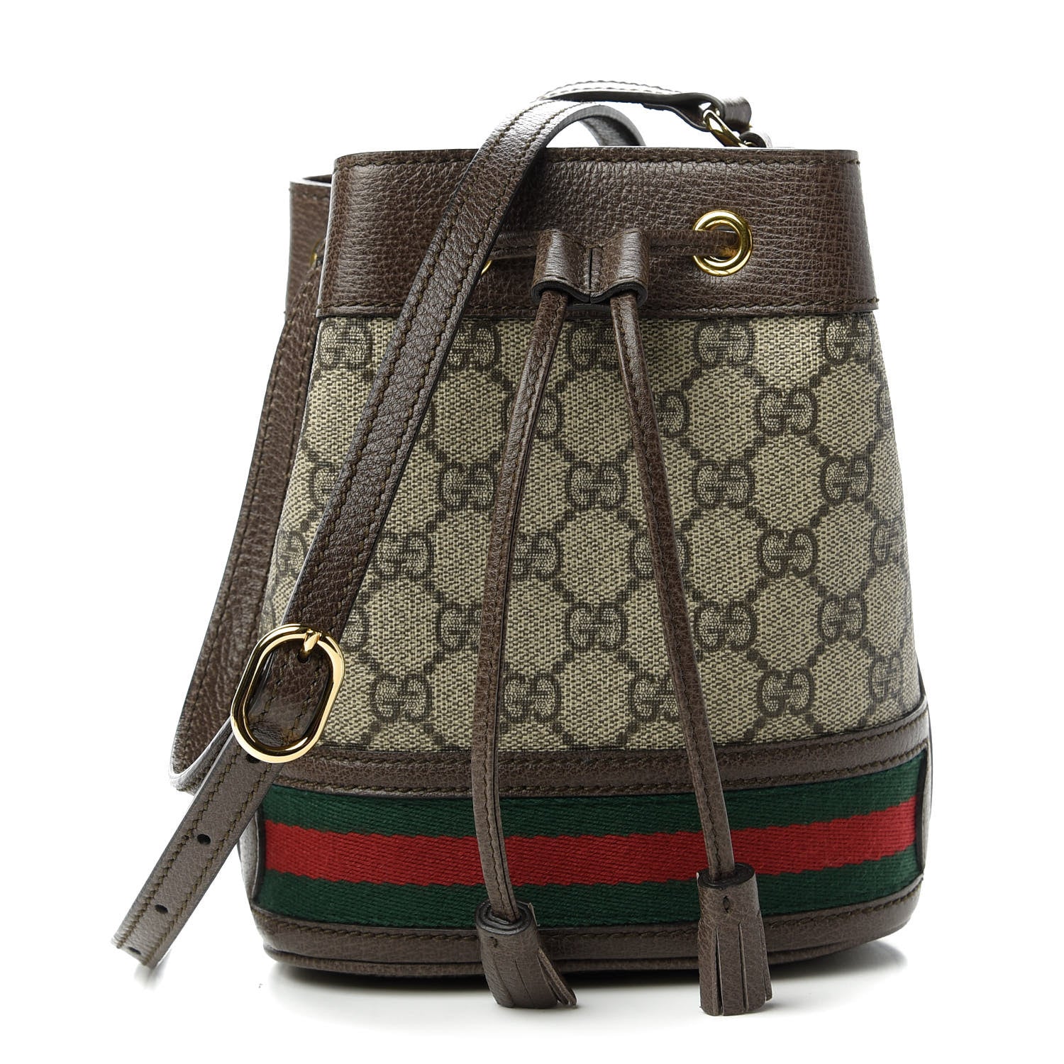 Gucci GG Supreme Monogram Web Mini Ophidia Bucket Bag Brown 1 of 10