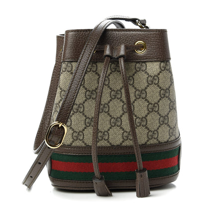 Gucci GG Supreme Monogram Web Mini Ophidia Bucket Bag Brown 1 of 10