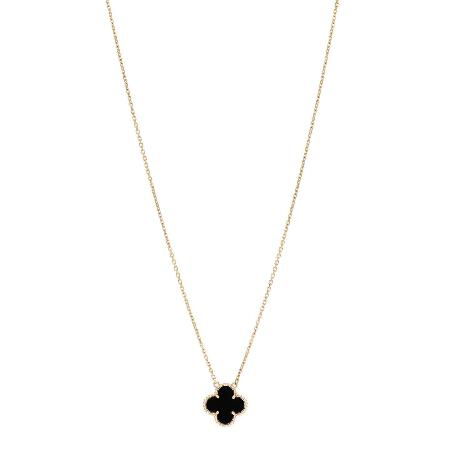 18K Yellow Gold Black Onyx Vintage Alhambra Pendant Necklace