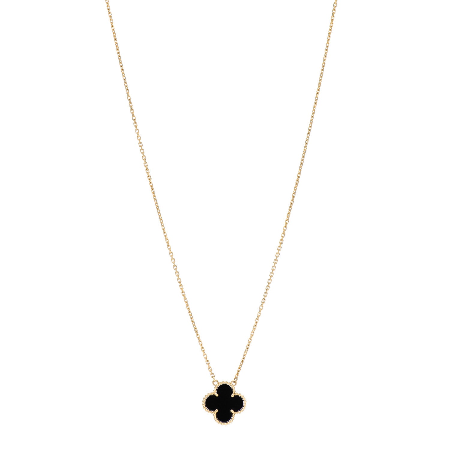 Van Cleef & Arpels 18K Yellow Gold Black Onyx Vintage Alhambra Pendant Necklace 1 of 5