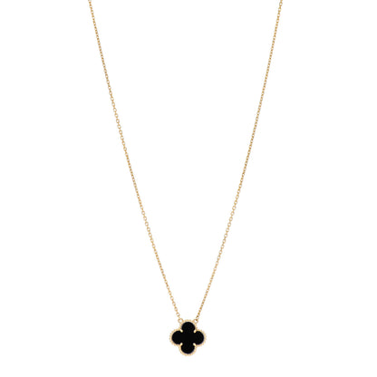 Van Cleef & Arpels 18K Yellow Gold Black Onyx Vintage Alhambra Pendant Necklace 1 of 5