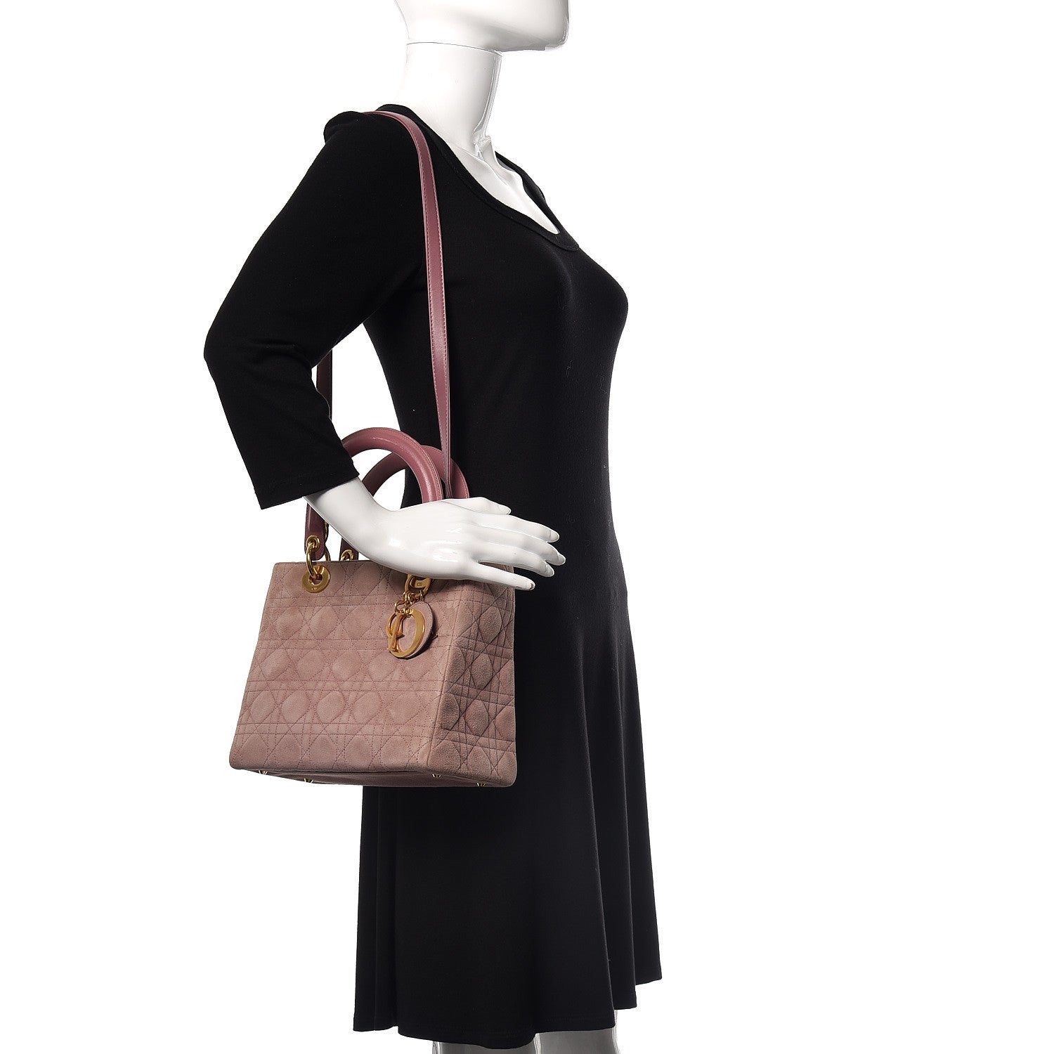 Christian Dior Suede Cannage Medium Lady Dior Pink 2 of 13