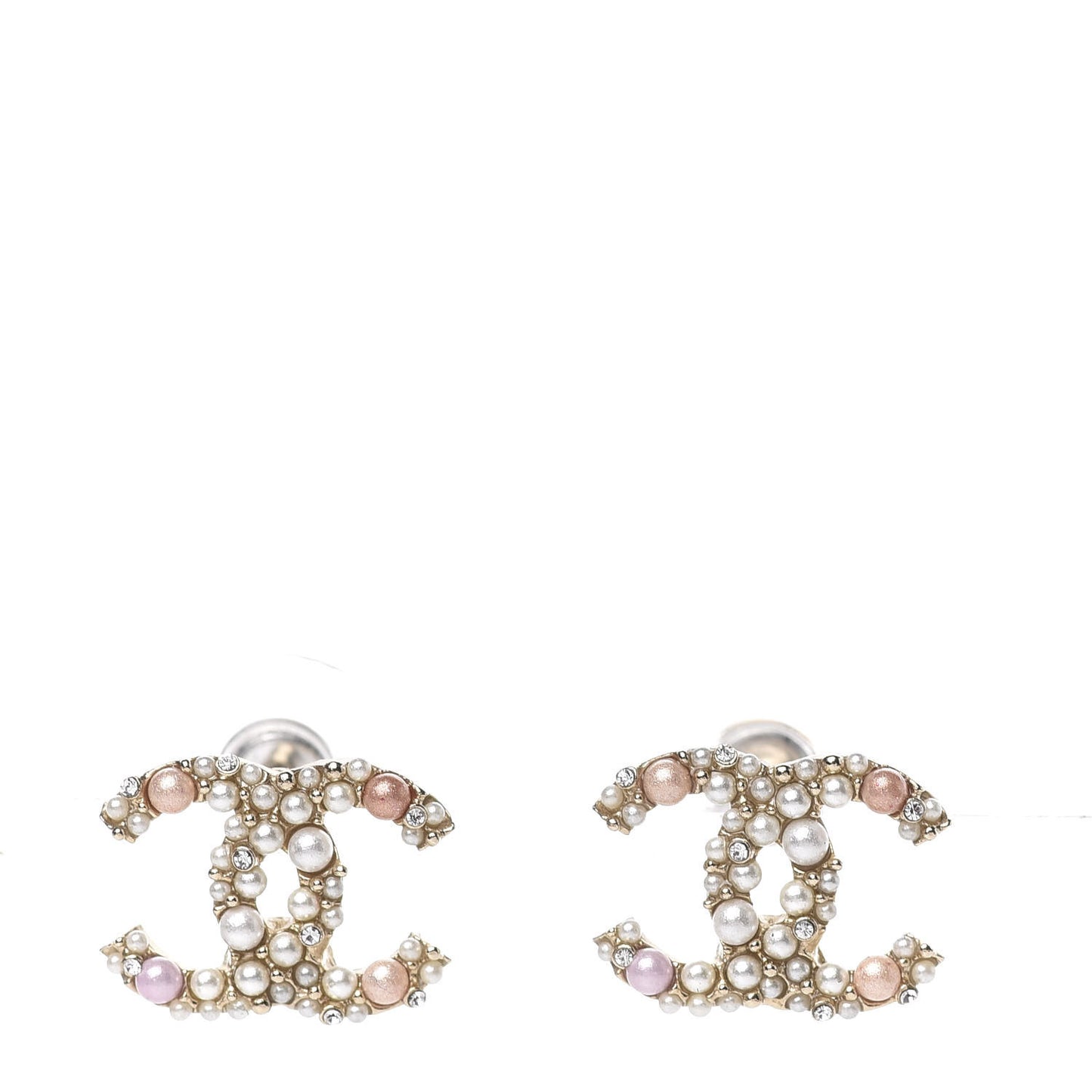 Pearl Crystal CC Charms Stud Earrings Light Gold Pink