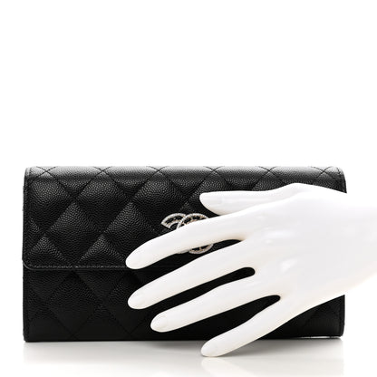 Chanel Caviar Quilted Crystal CC Large Gusset Flap Wallet Black 2 of 9