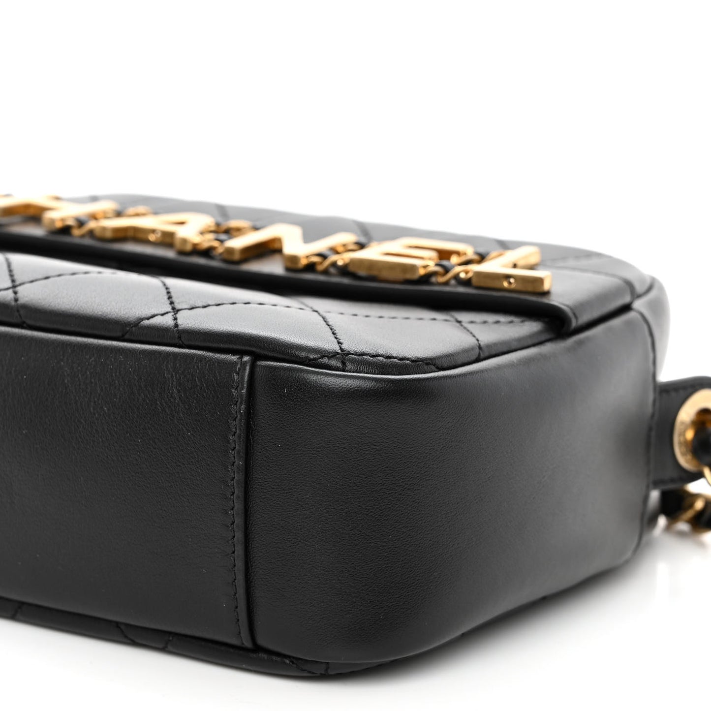 Calfskin Quilted Enchained Camera Case Bag Black