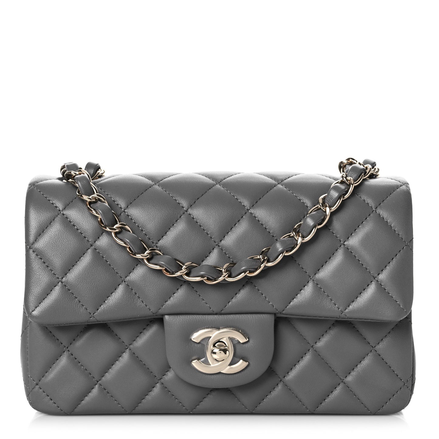 Lambskin Quilted Mini Rectangular Flap Dark Grey