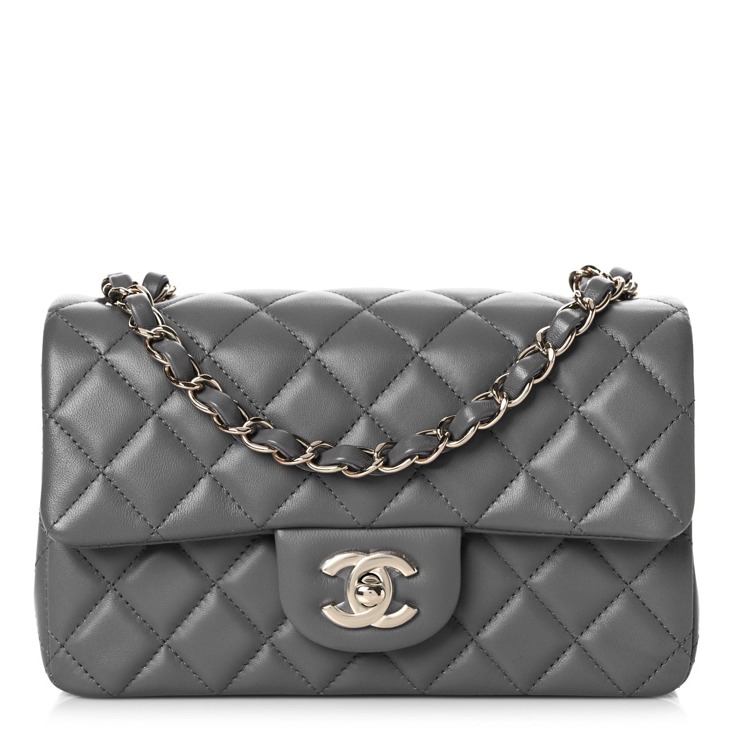 Chanel Lambskin Quilted Mini Rectangular Flap Dark Grey 1 of 9