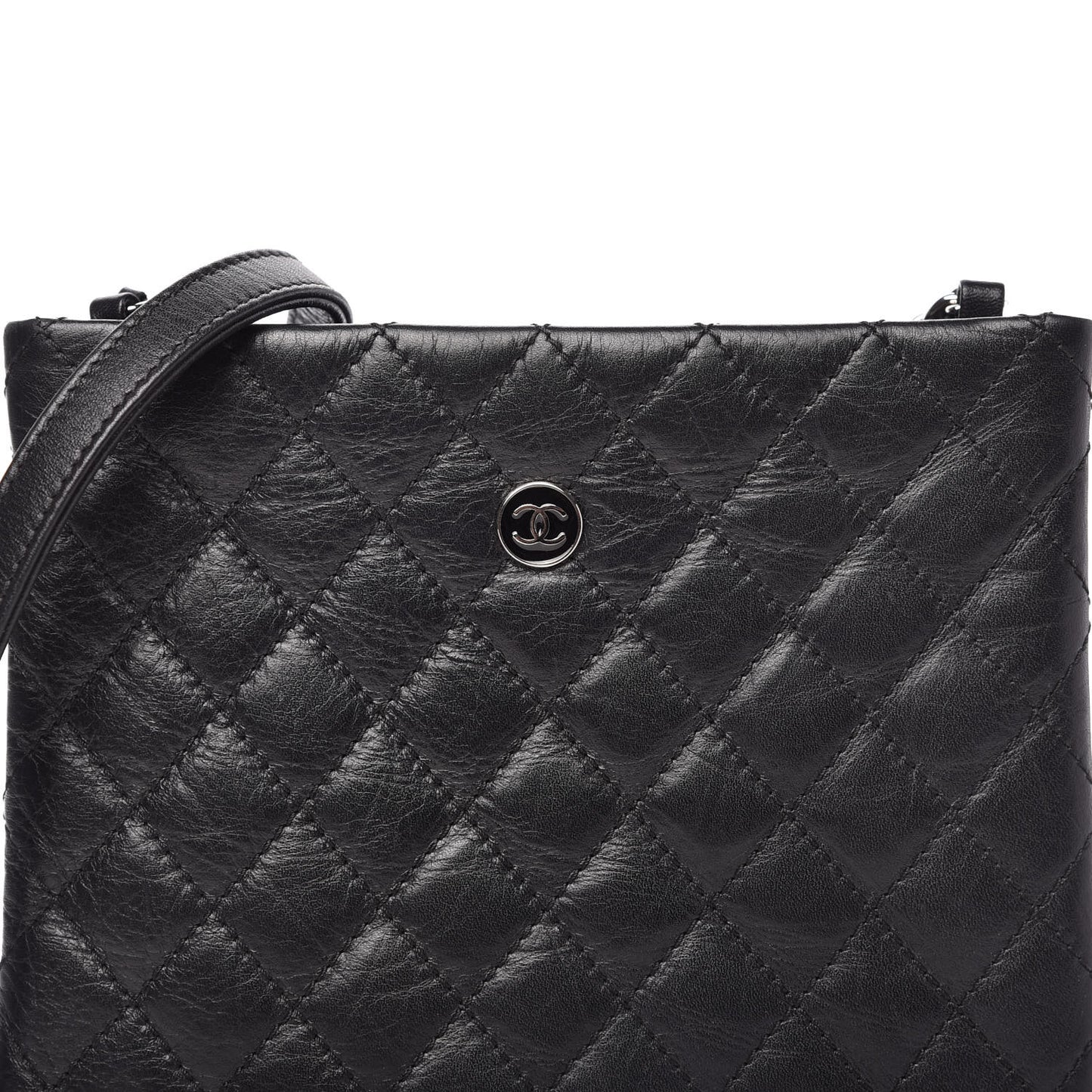 Aged Calfskin Quilted Crossbody Bag Black