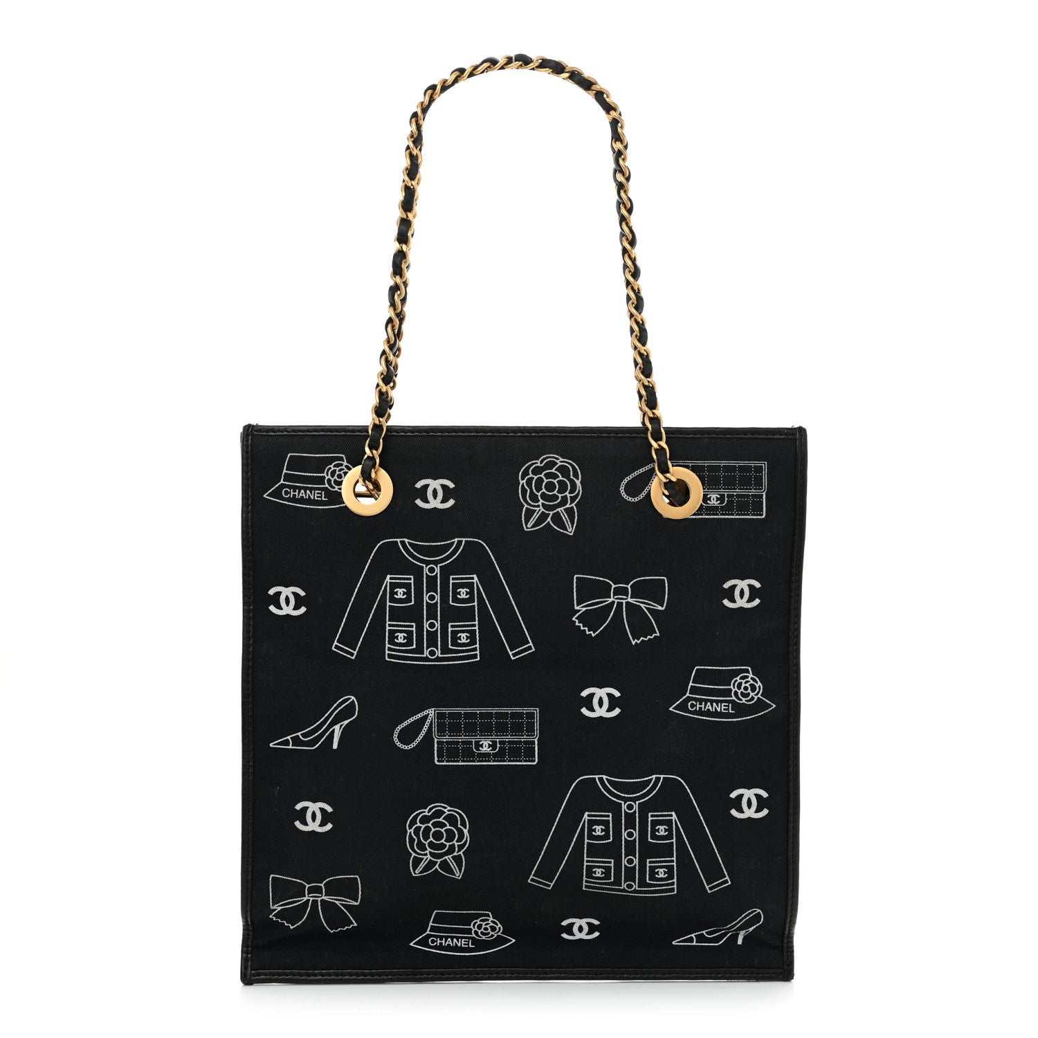 Chanel Canvas Coco Small Shopping Tote Black White 1 of 18