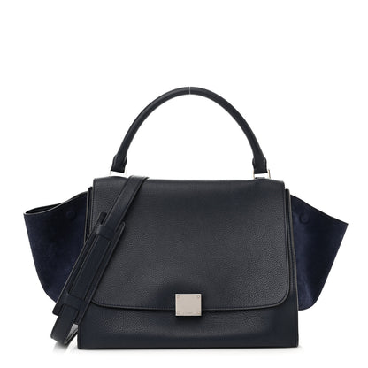 Celine Drummed Calfskin Suede Medium Trapeze Navy Blue 1 of 12