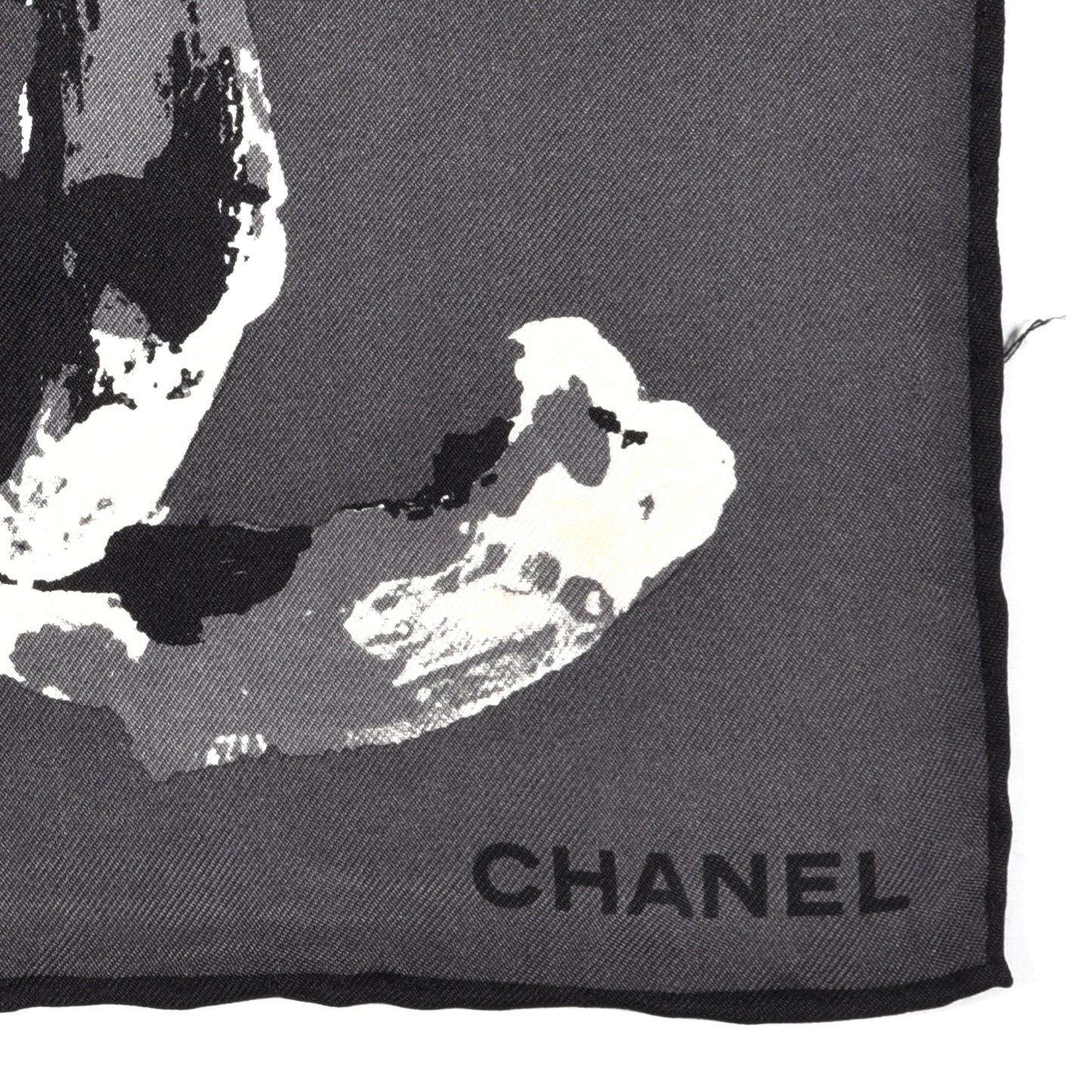 Silk Printed CC Camellia Scarf Grey White