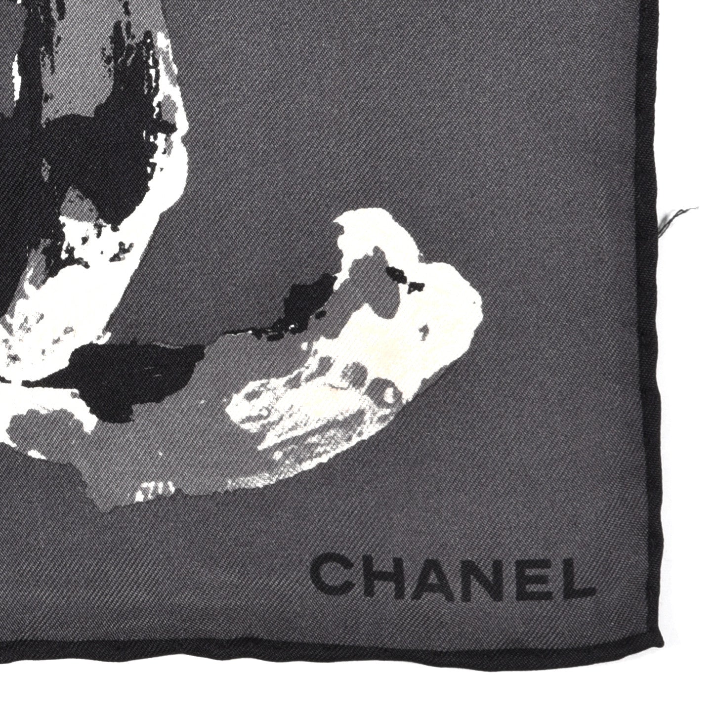 Chanel Silk Printed CC Camellia Scarf Grey White 3 of 3