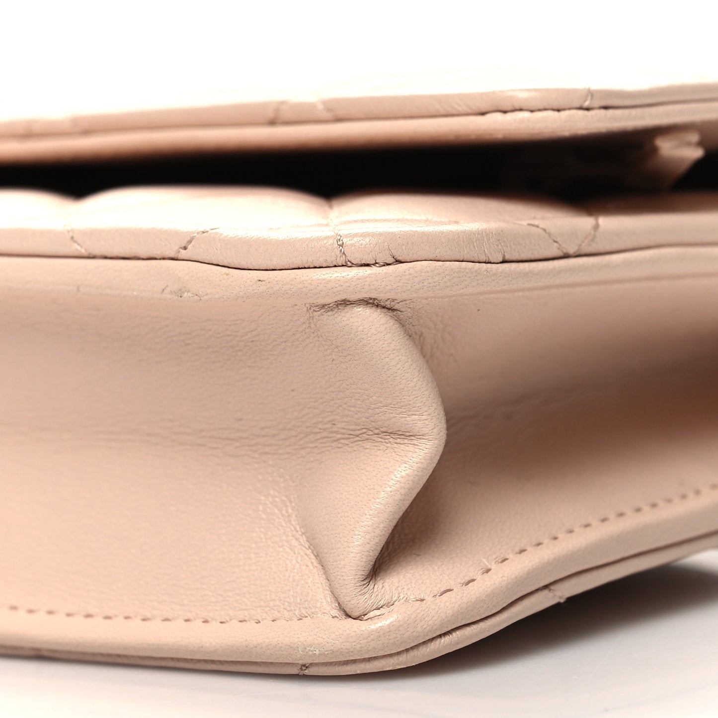 Lambskin Quilted CC Pearl Crush Wallet on Chain WOC Light Beige