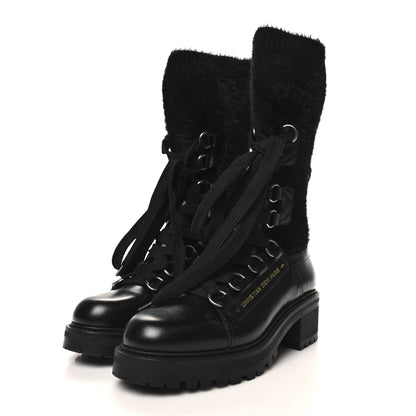 Christian Dior Calfskin Furr Stretch D-Fight Ankle Boots 39.5 Black 3 of 7