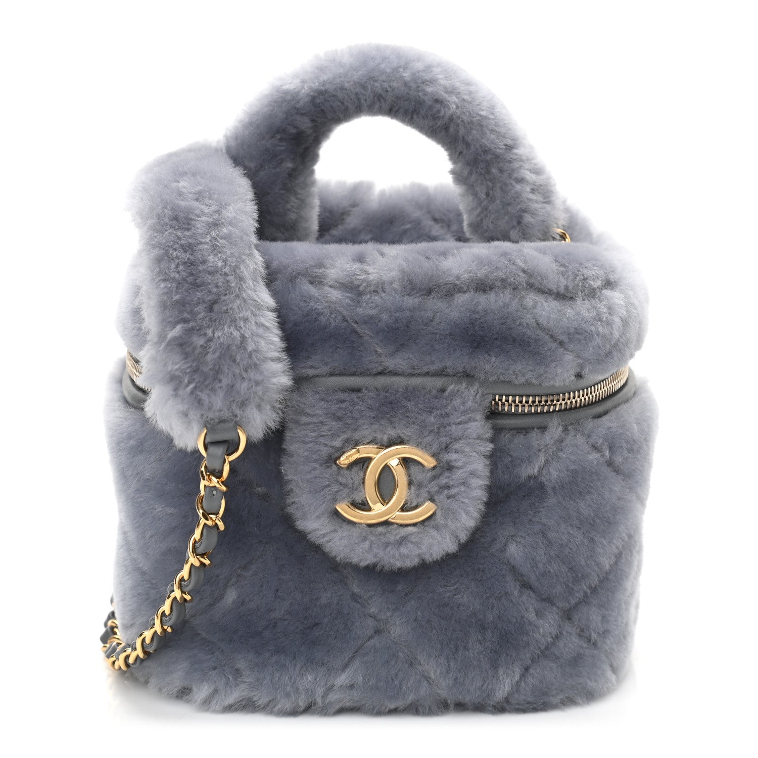 Chanel Shearling Lambskin Quilted Small Vanity Case Grey 1 of 11