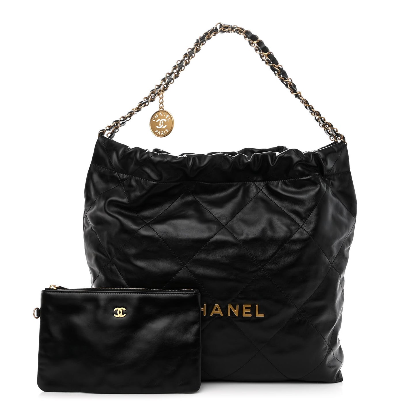 Shiny Calfskin Quilted Chanel 22 Black