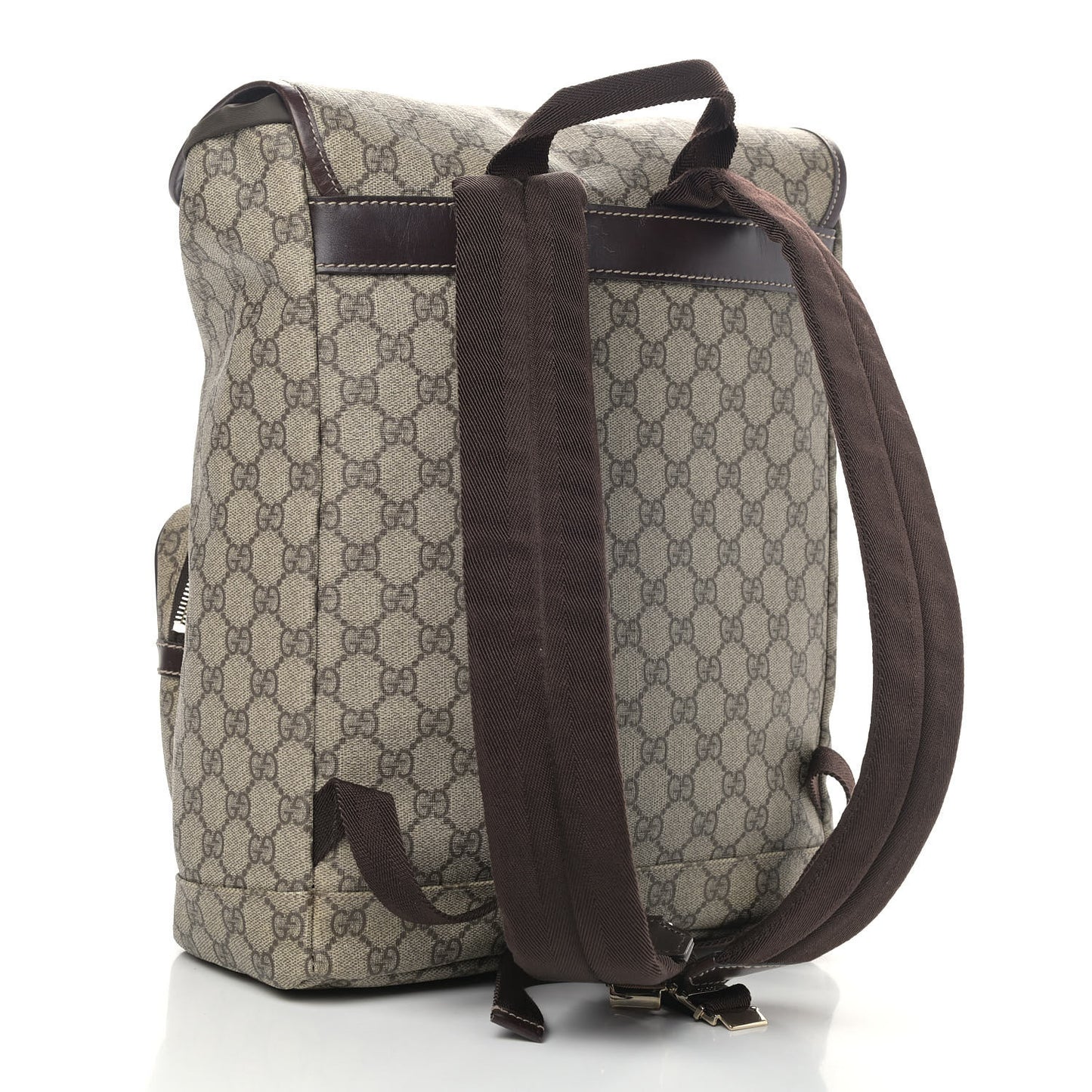 GG Supreme Monogram Medium Single Buckle Rucksack Backpack Beige Ebony Brown