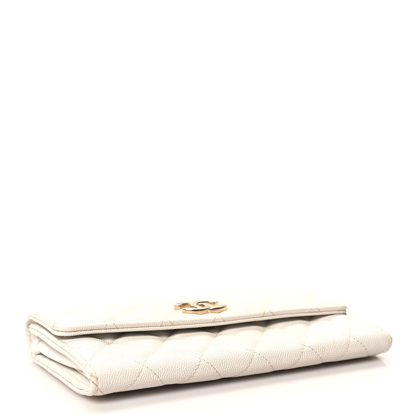 Caviar Quilted Striated CC Large Gusset Flap Wallet White
