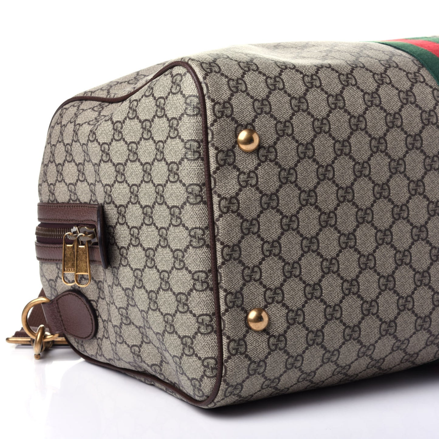 GG Supreme Monogram Textured Dollar Calfskin Web Medium Ophidia Carry-On Duffle Bag Beige Ebony New Acero