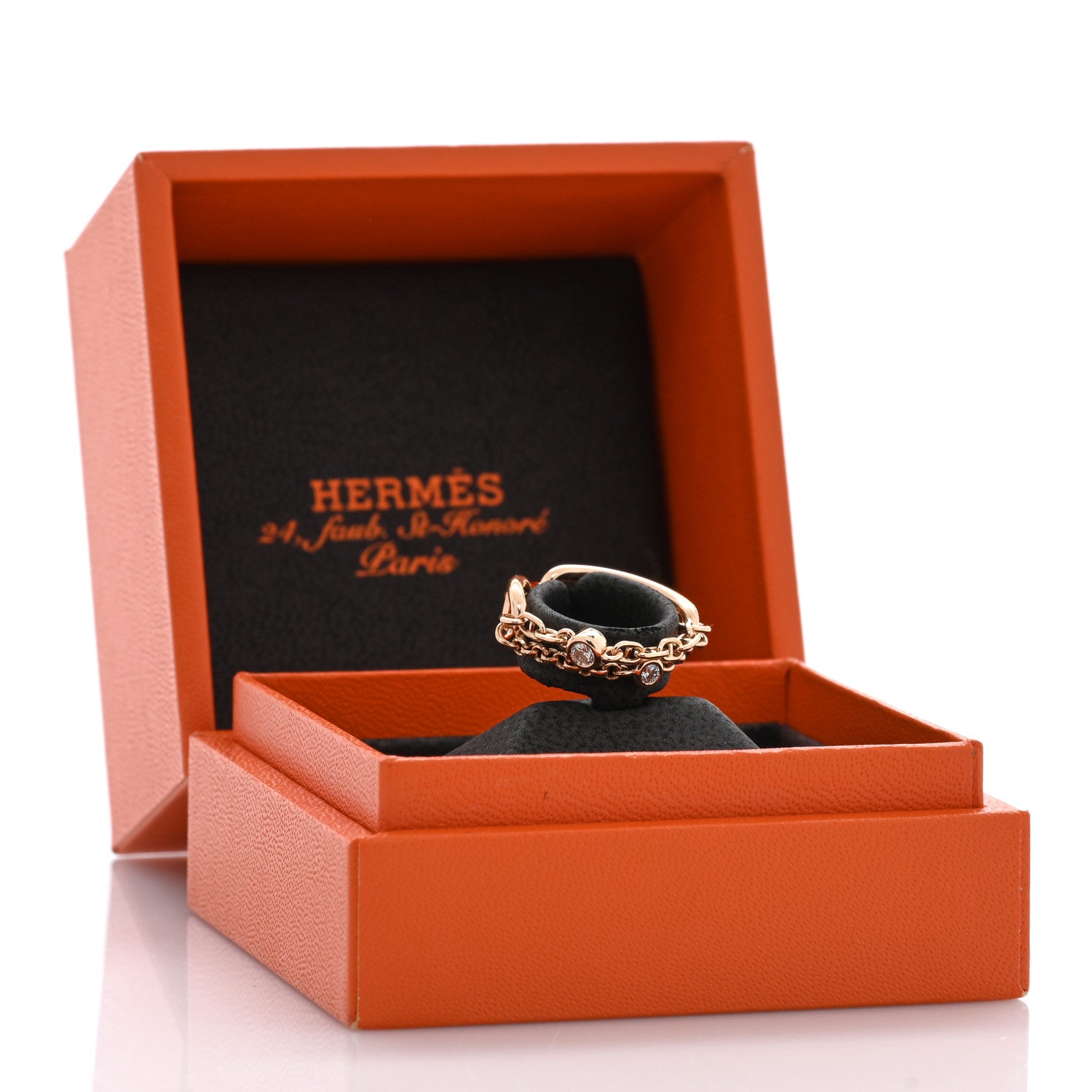 Hermes 18K Rose Gold Diamond PM Chaine d'Ancre Chaos Ring 50 5.25 5 of 5