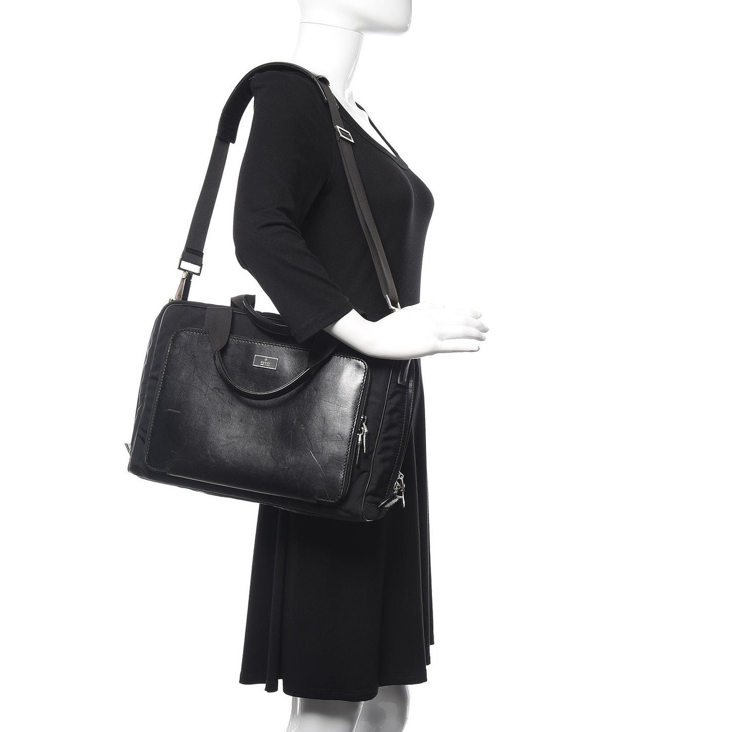 Nylon Calfskin Briefcase Black