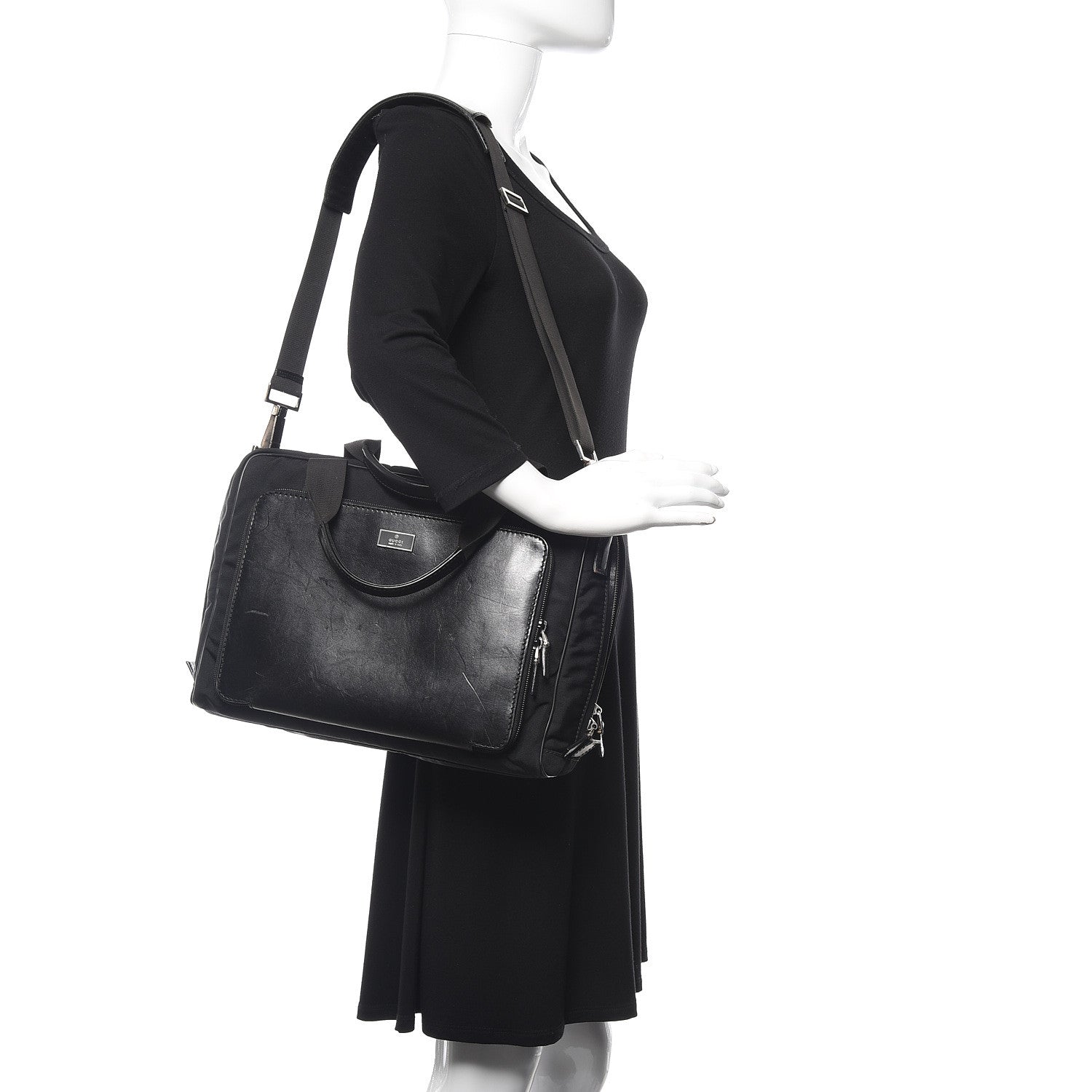 Gucci Nylon Calfskin Briefcase Black 2 of 13