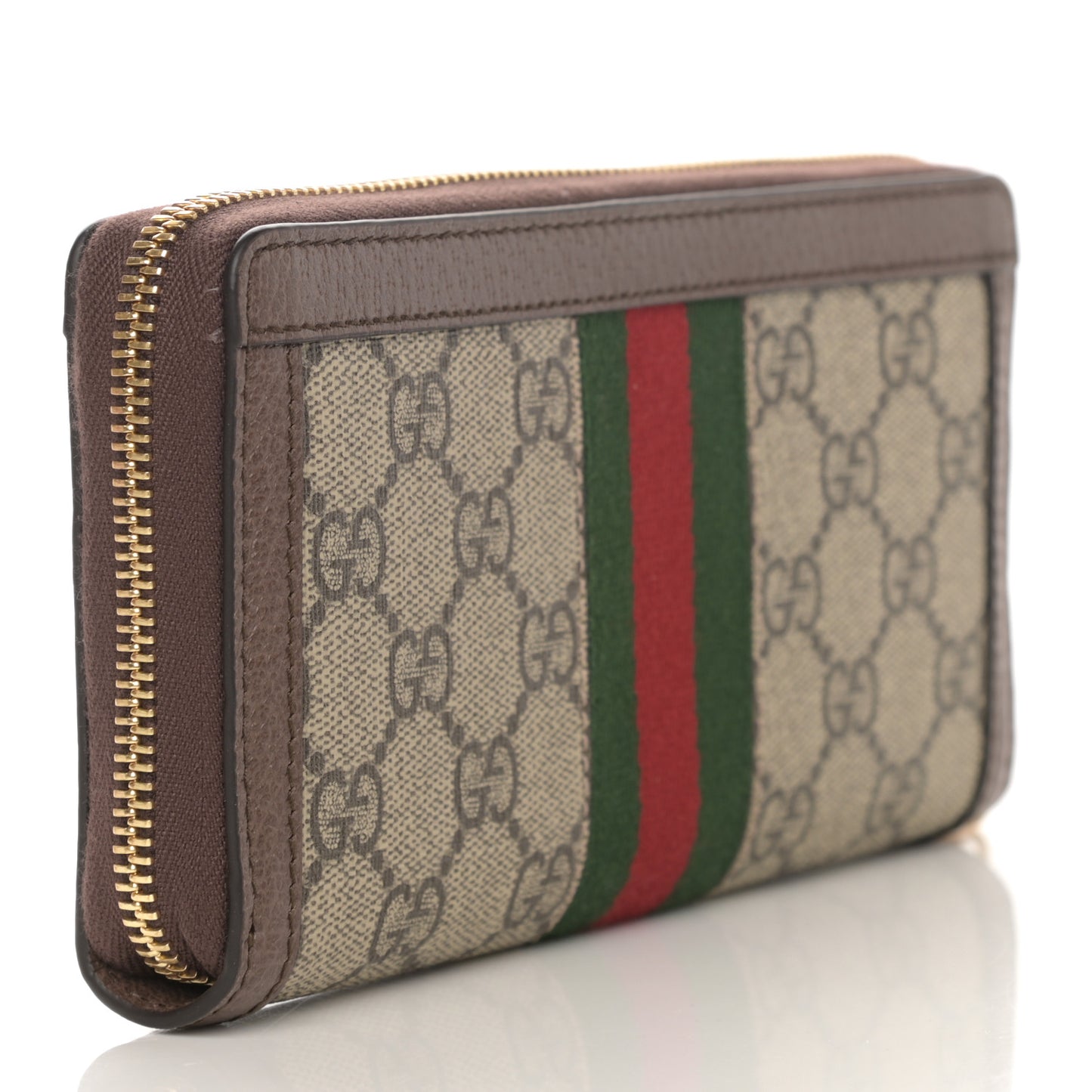 GG Supreme Monogram Web Ophidia Zip Around Wallet Brown