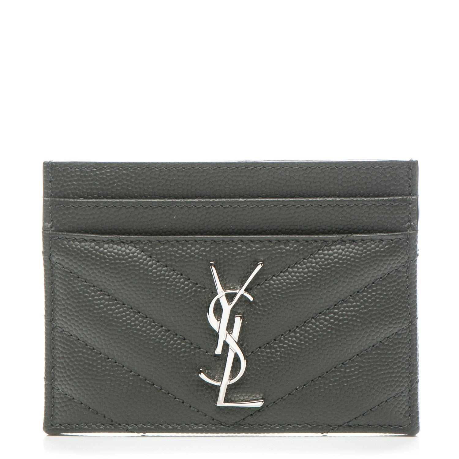 Saint Laurent Grain De Poudre Matelasse Chevron Monogram Card Case Coal 1 of 10