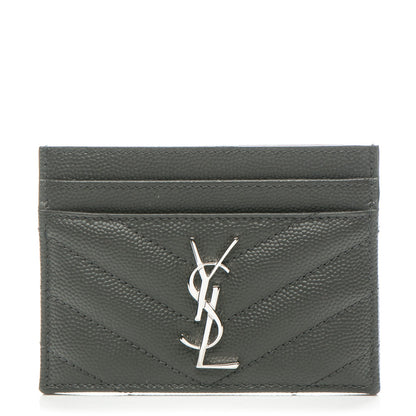 Saint Laurent Grain De Poudre Matelasse Chevron Monogram Card Case Coal 1 of 10