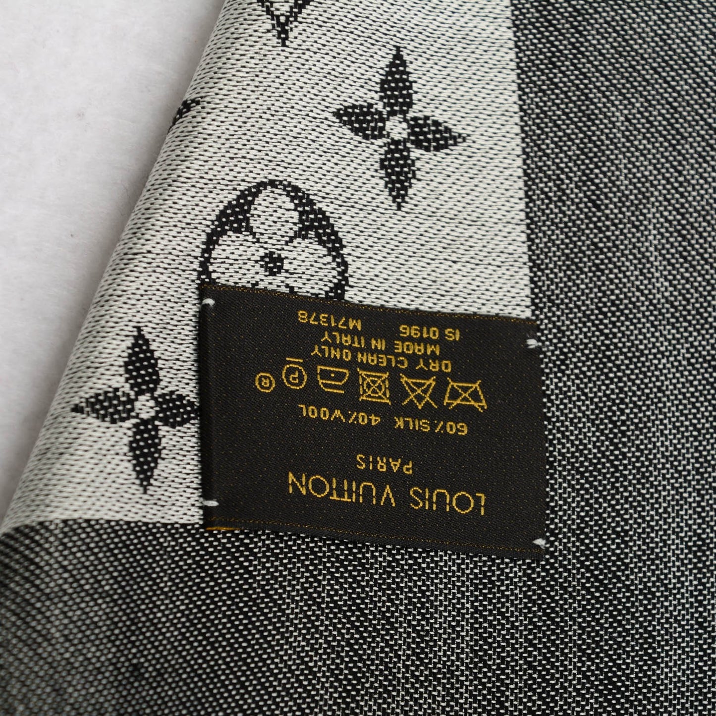 Wool Silk Monogram Denim Shawl Black