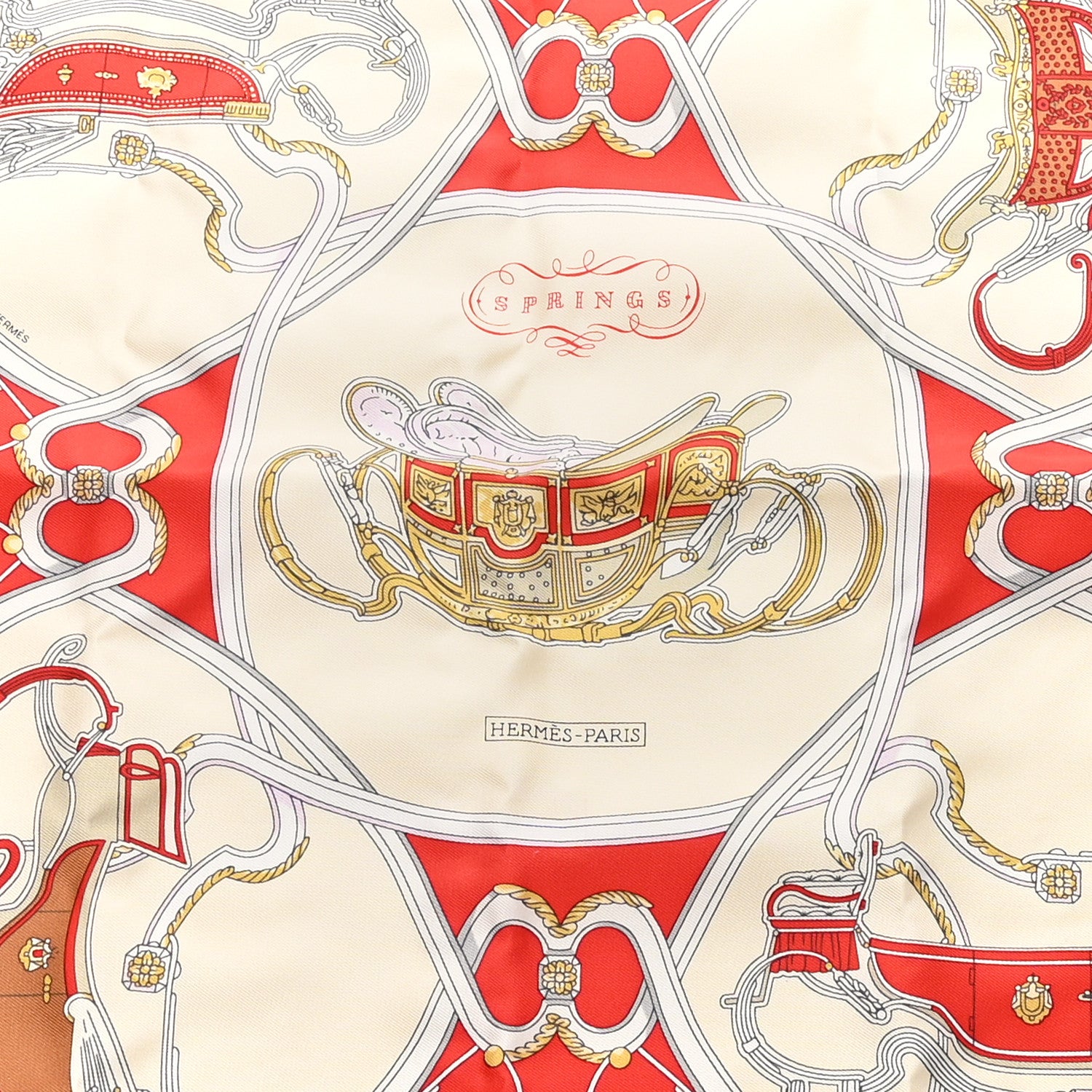 Hermes Silk Gavroche Twill Springs Remix Scarf 45 Rouge Creme 2 of 4