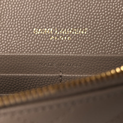 Saint Laurent Grain De Poudre Matelasse Chevron Monogram Envelope Chain Wallet Dark Beige 6 of 11