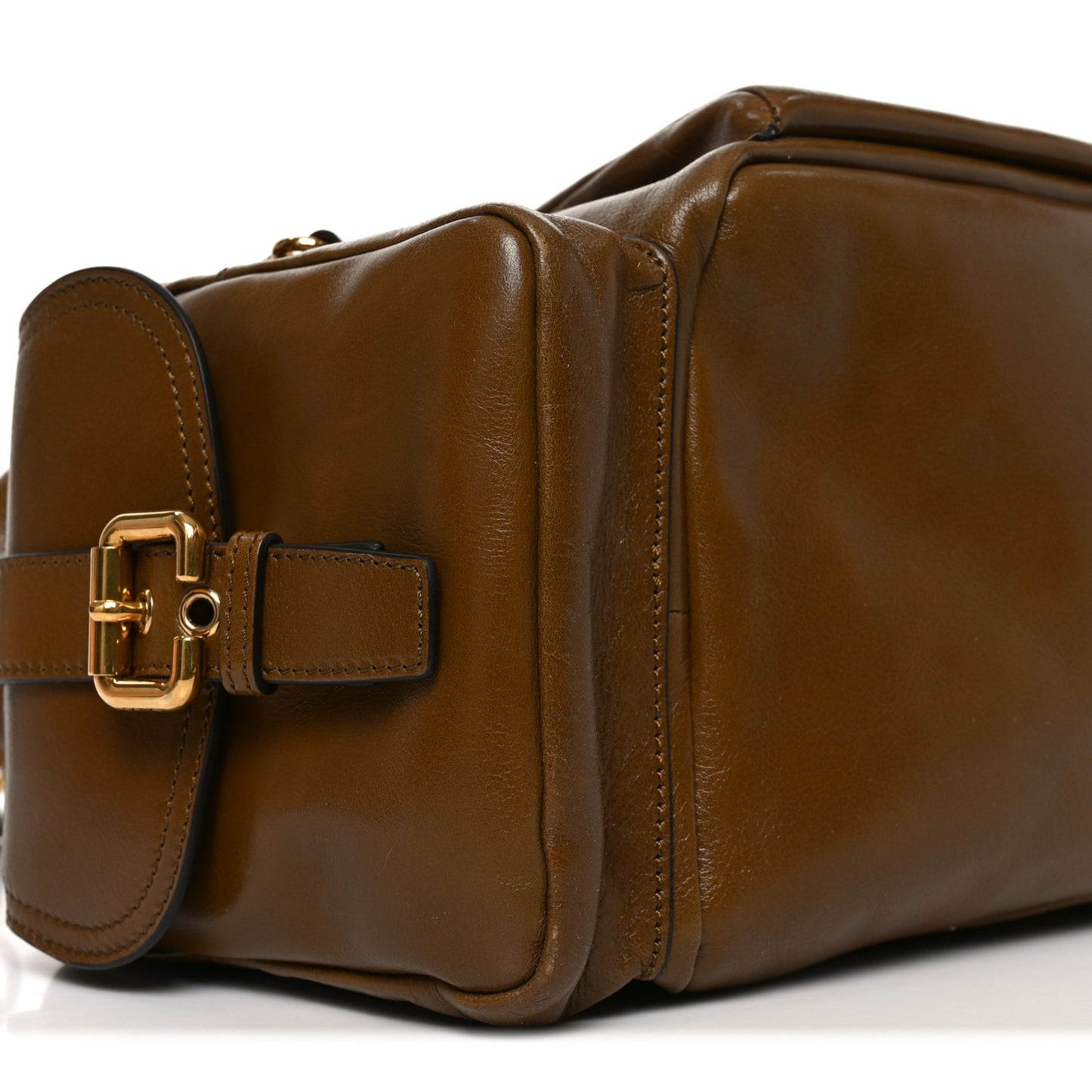 Shiny Calfskin Large Double Carry Camera Bag Dark Khaki