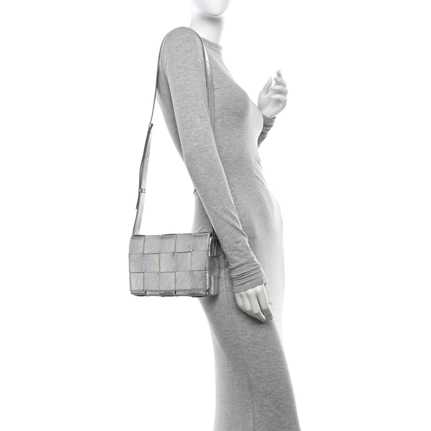Bottega Veneta Metallic Lambskin Maxi Intrecciato Cassette Crossbody Bag Silver 2 of 13