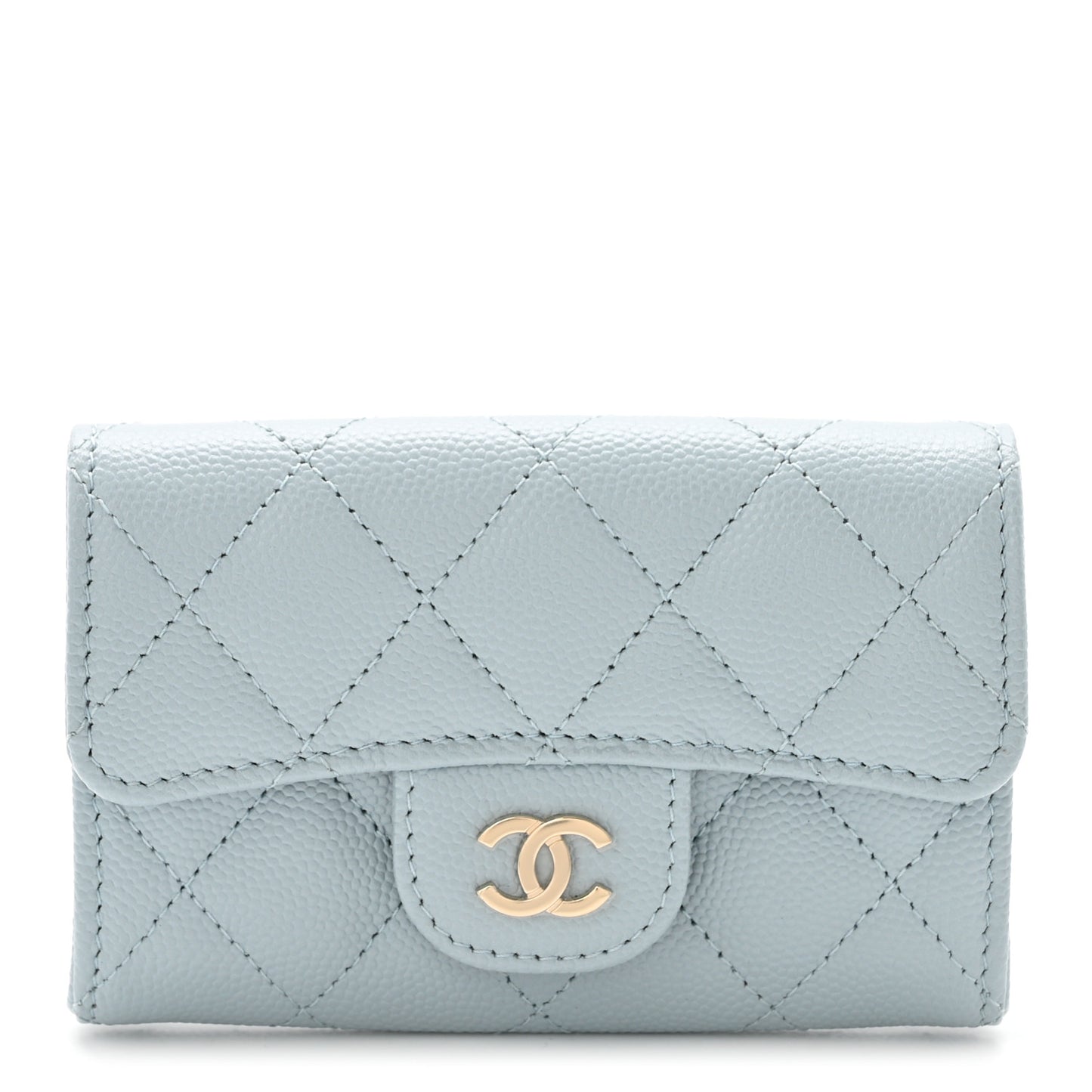 Caviar Quilted Flap Card Holder Wallet Light Blue
