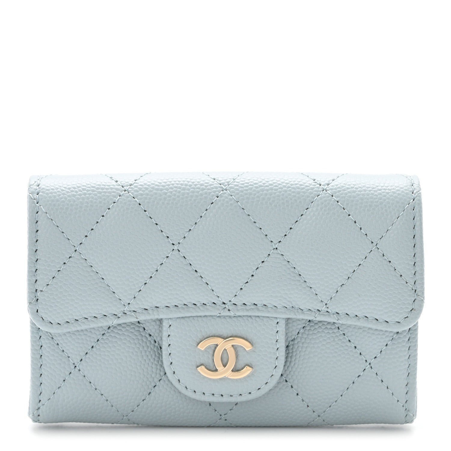 Chanel Caviar Quilted Flap Card Holder Wallet Light Blue 1 of 9