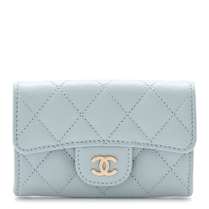 Chanel Caviar Quilted Flap Card Holder Wallet Light Blue 1 of 9