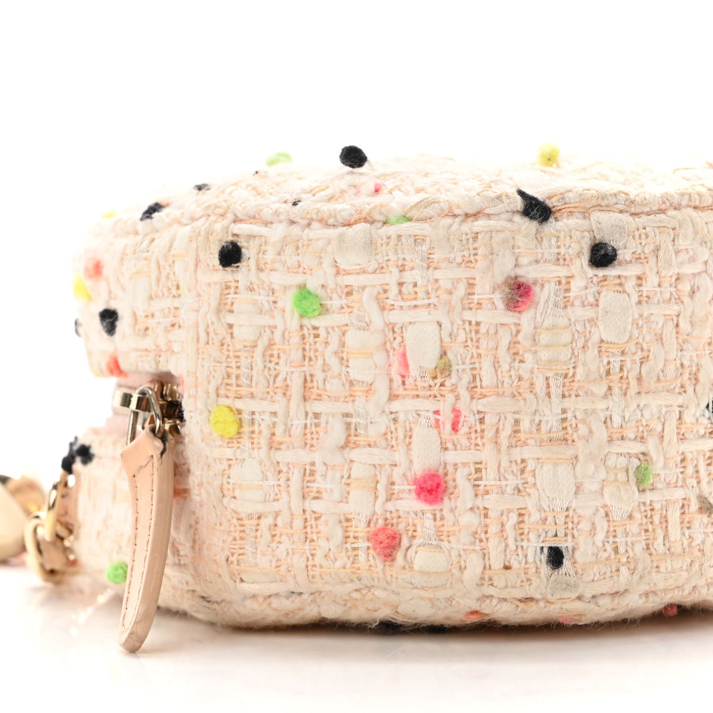 Tweed Quilted Round Clutch With Chain Multicolor
