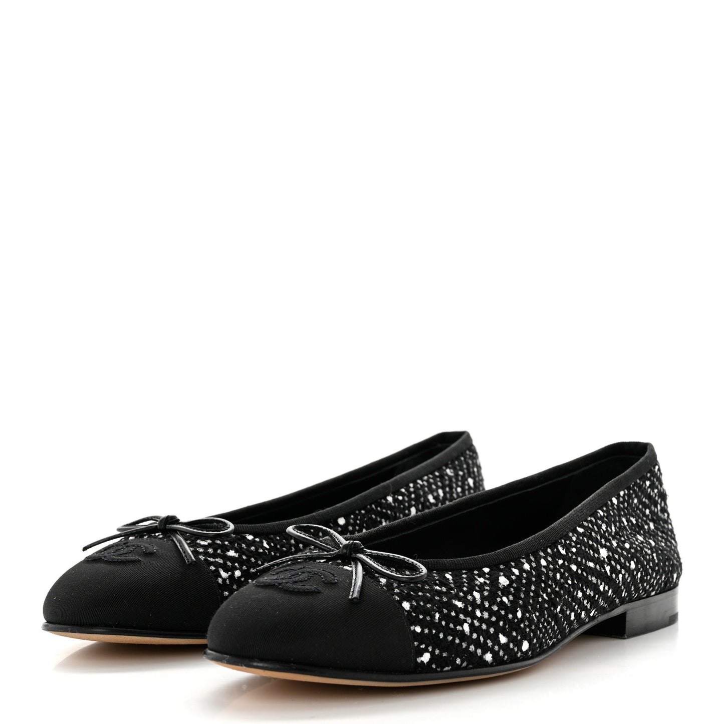 Tweed Crystal Grosgrain Cap Toe Ballerina Flats 39 Black White