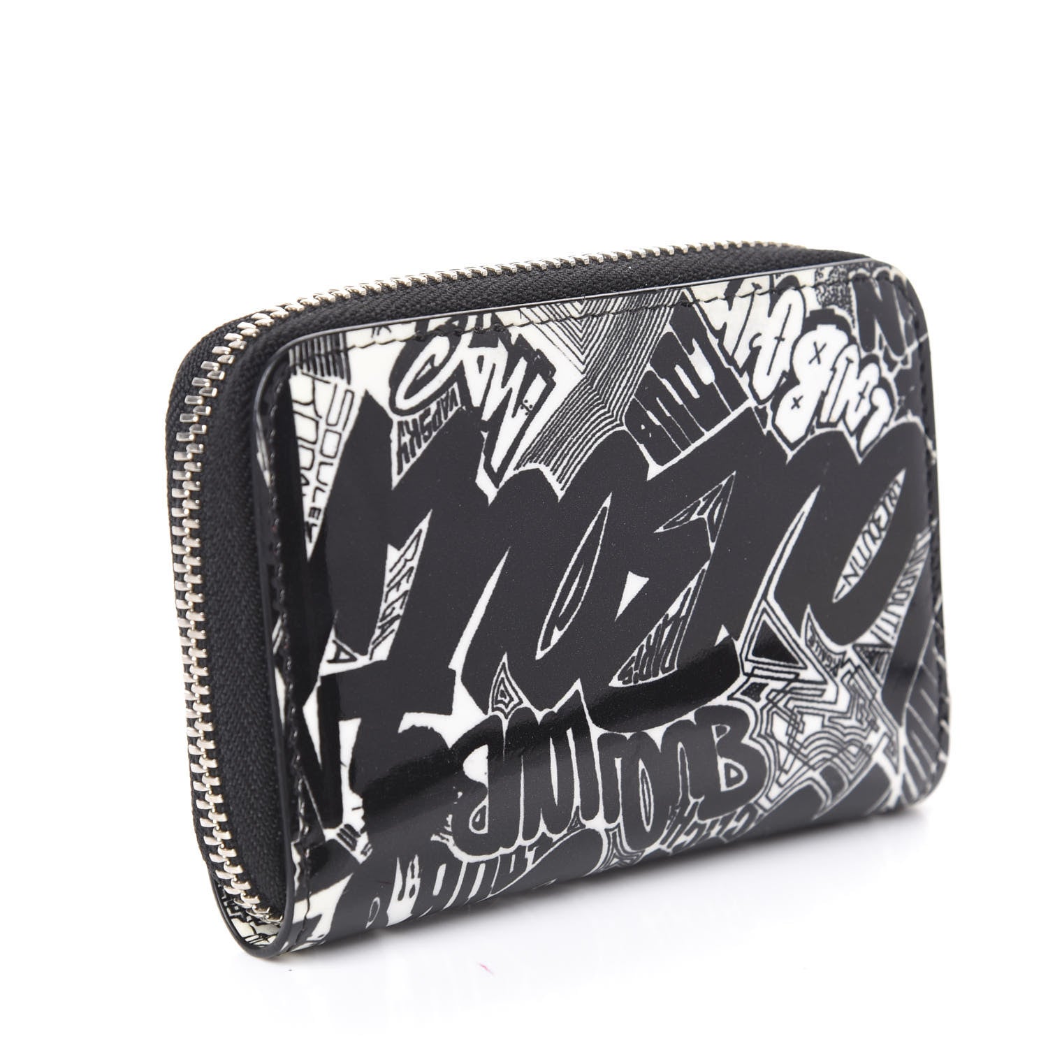 Christian Louboutin Patent Nicograf Spiked Panettone Coin Purse Black White 3 of 7