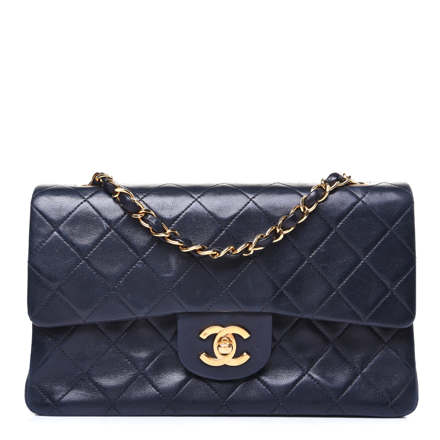 Lambskin Quilted Small Double Flap Navy