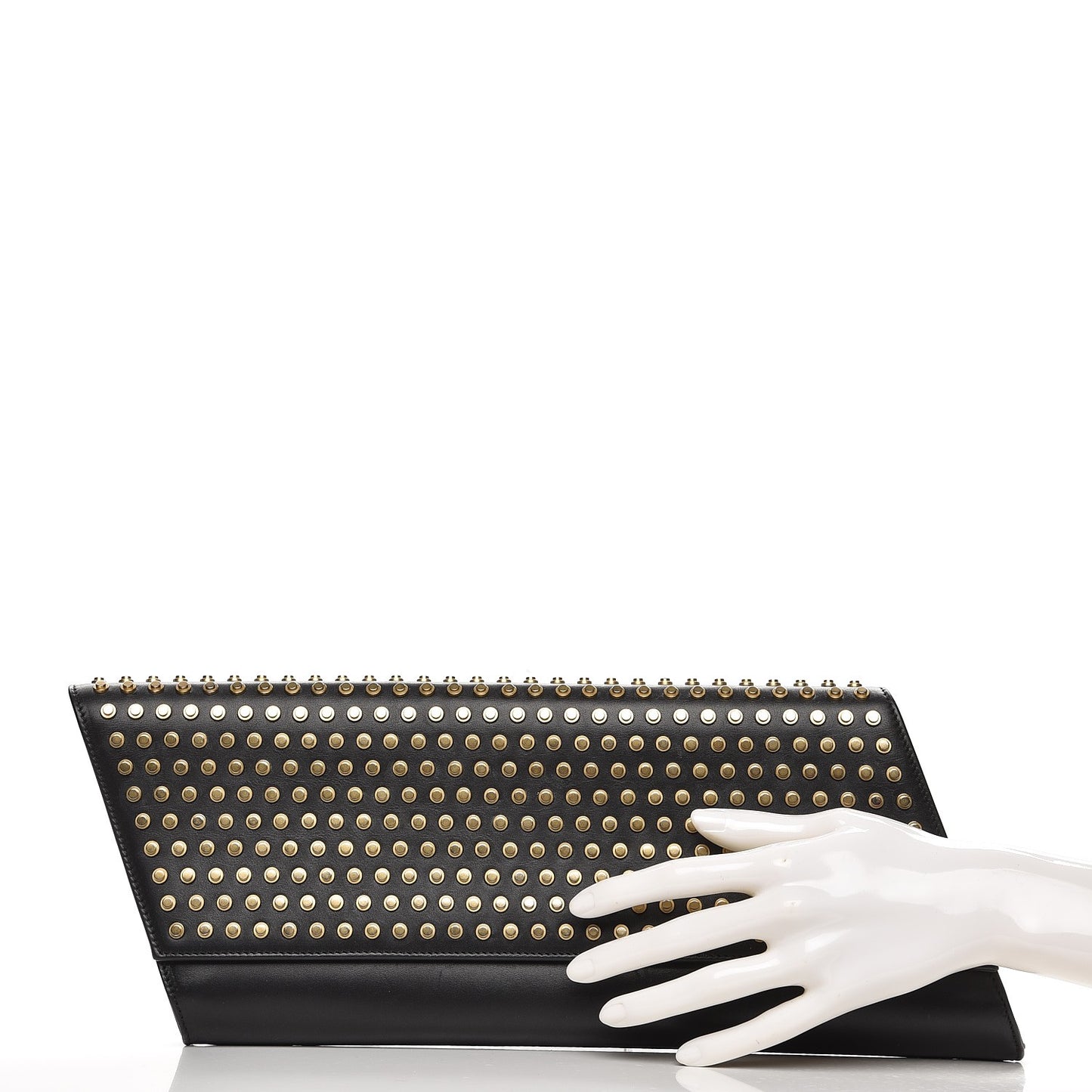 Calfskin Studded Diagonal Clutch Black