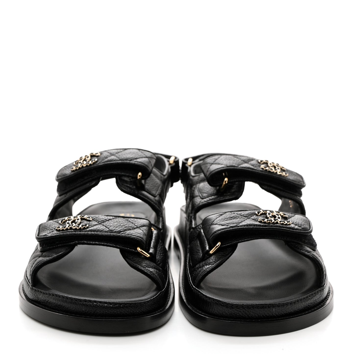 Grained Calfskin Velcro Dad Sandals 38 Black