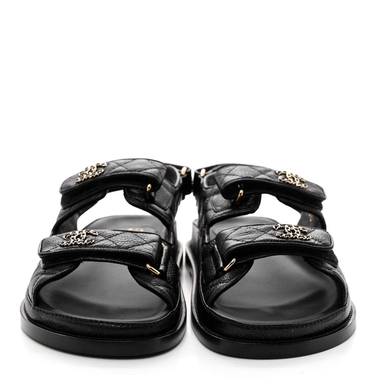 Chanel Grained Calfskin Velcro Dad Sandals 38 Black 2 of 9