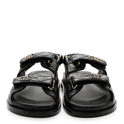 Chanel Grained Calfskin Velcro Dad Sandals 38 Black 2 of 9