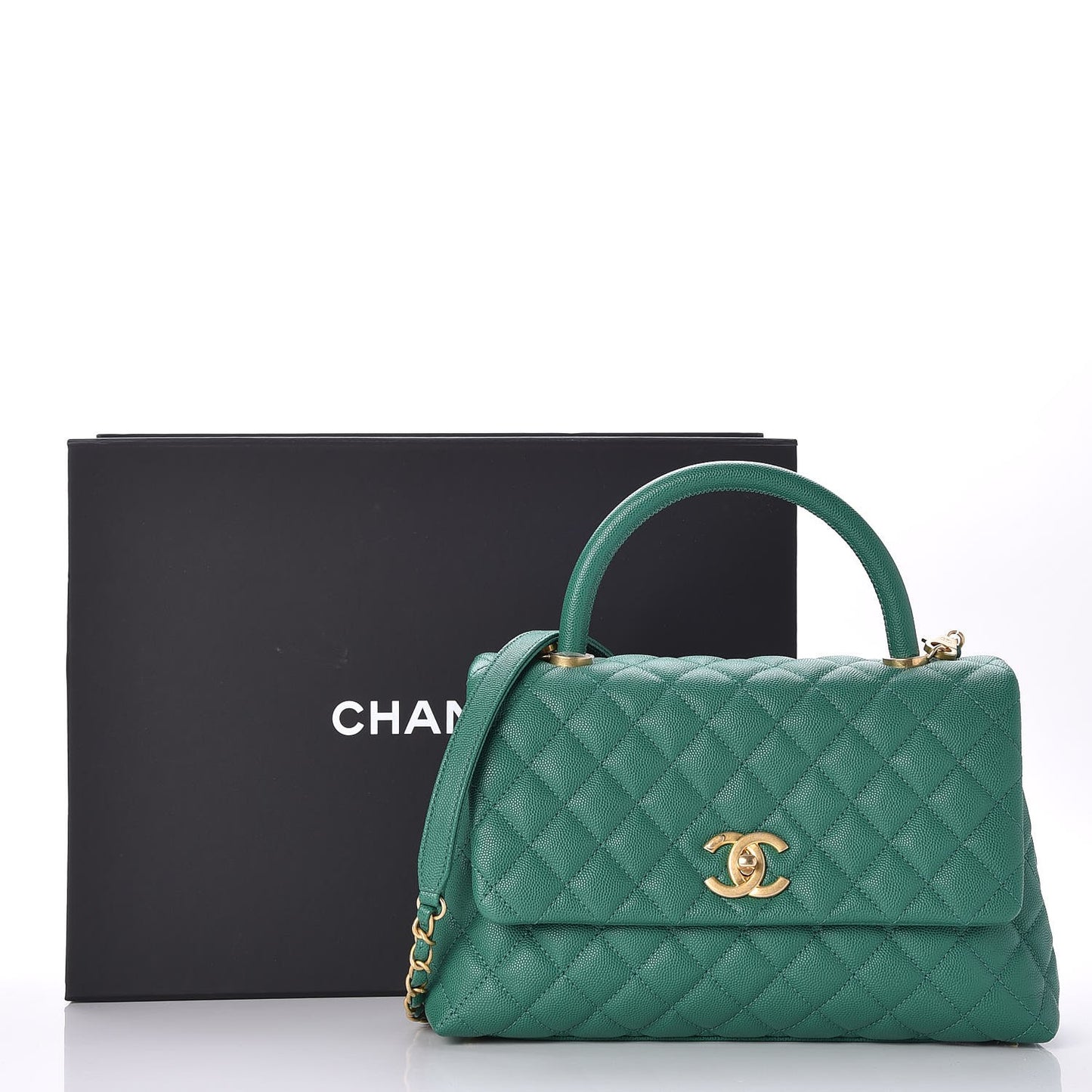 Caviar Quilted Small Coco Handle Flap Green