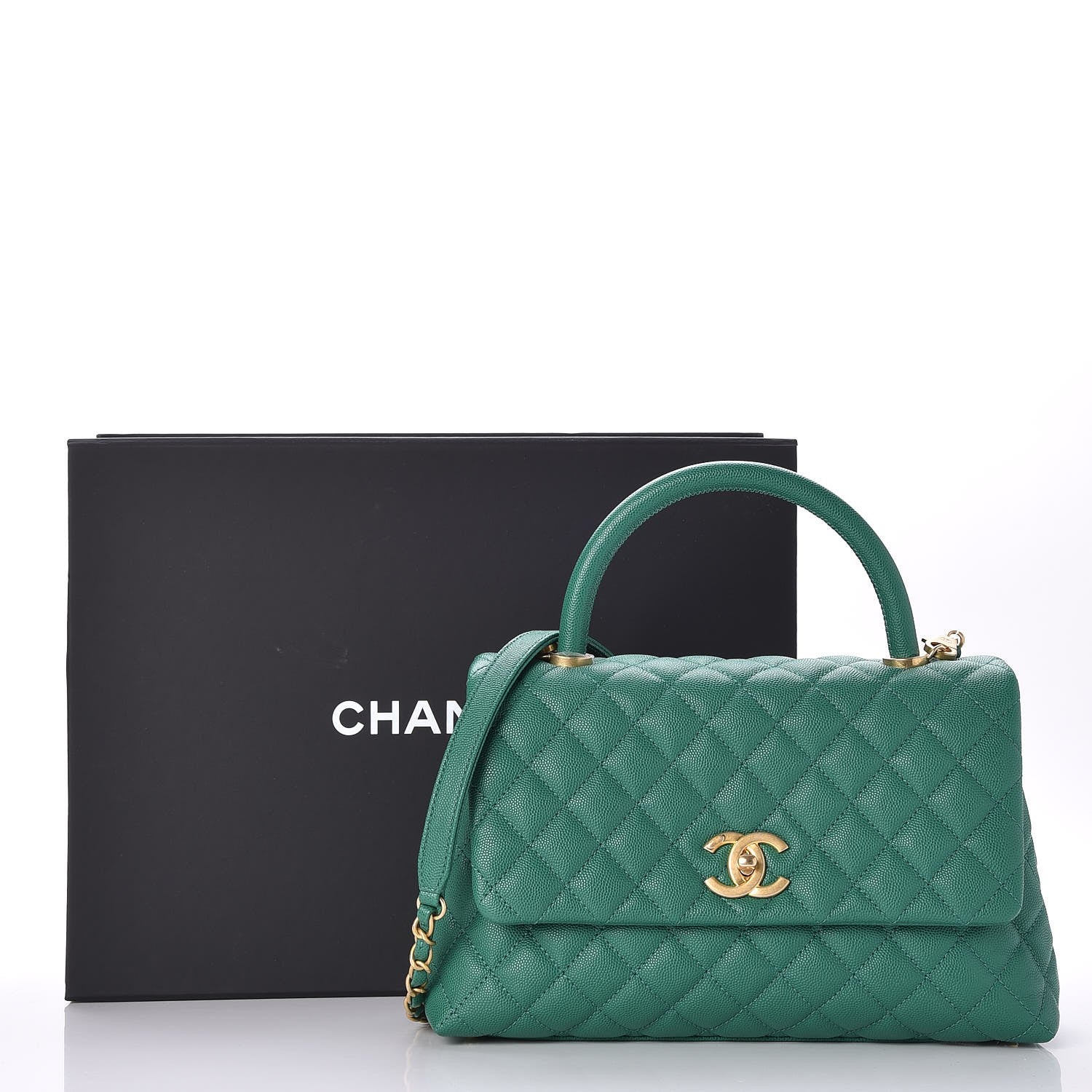 Chanel Caviar Quilted Small Coco Handle Flap Green 10 of 14