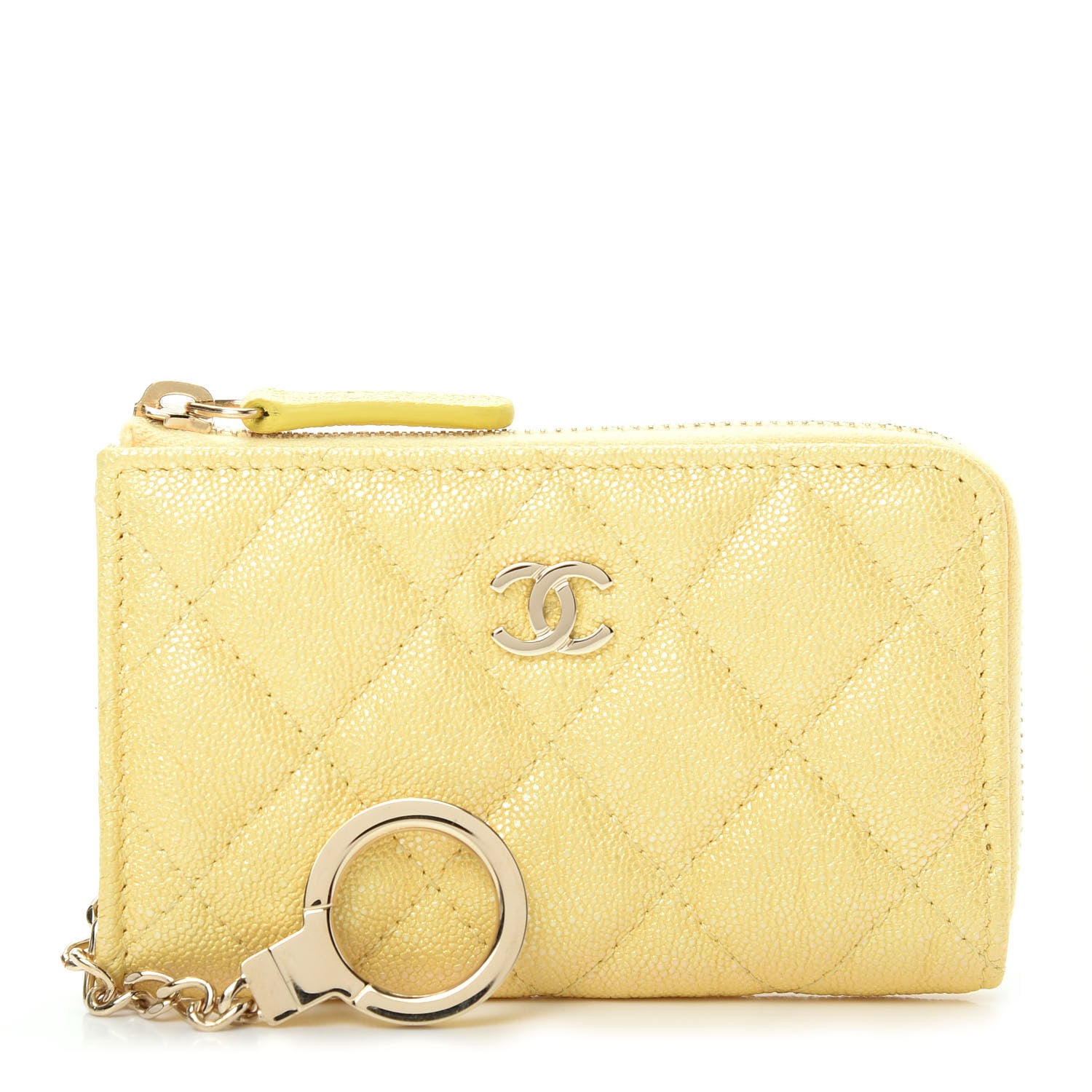 Chanel Iridescent Caviar Quilted Key Holder Case Yellow 1 of 7